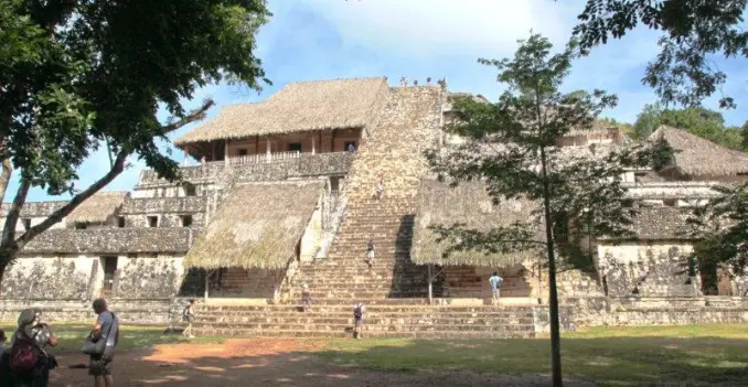The grand staircase leading up to the main temple at Ek'Balam, a testament to the architectural prowess of the Mayan civilization. Photography by Bill Bell.
