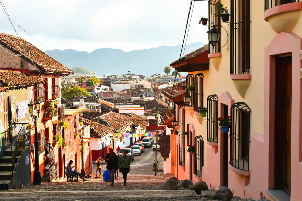 Picturesque Colonial Street In San Cristobal De Las Casas, Mexico