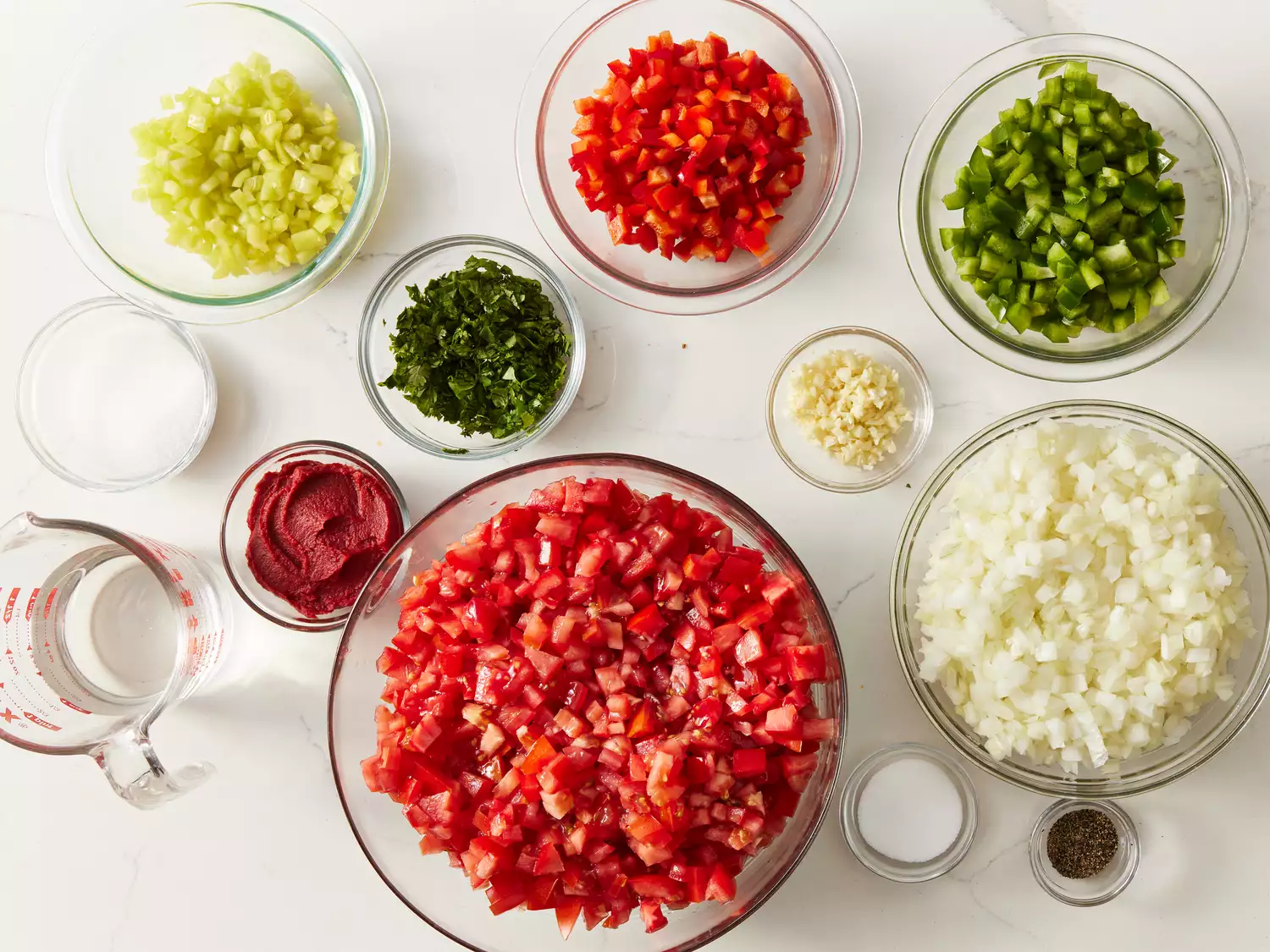 All ingredients gathered to make canning salsa.