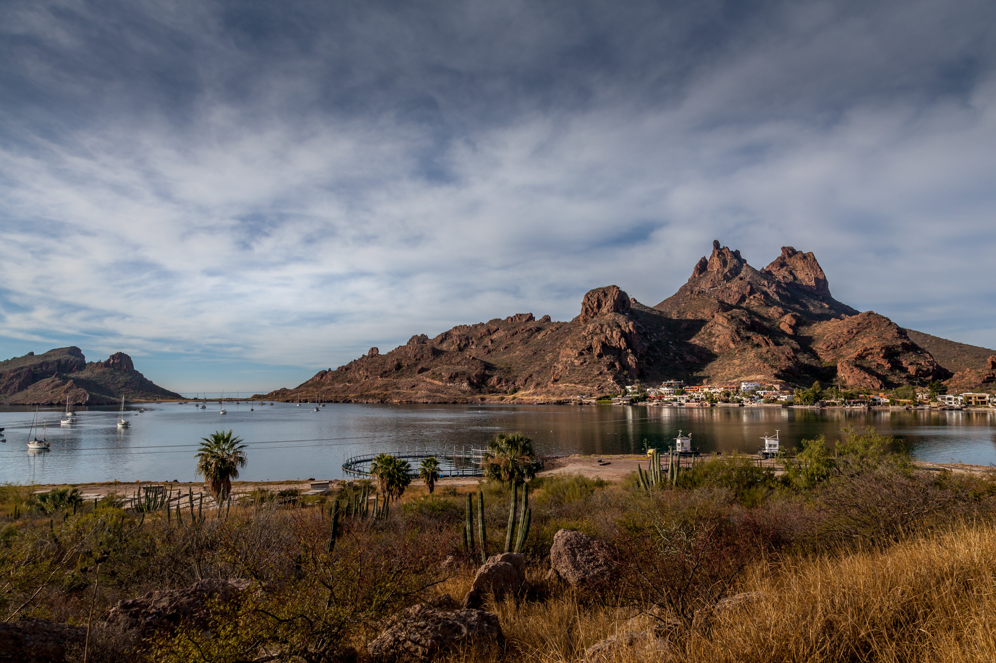 San Carlos bay with sailboats and rugged mountains. Photograph by Bill Bell.